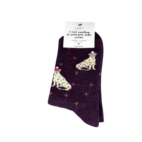 Set Of 2 Loft & Coffee-Themed Crew Socks One Size Purple/Gray/Pink - Picture 1 of 7